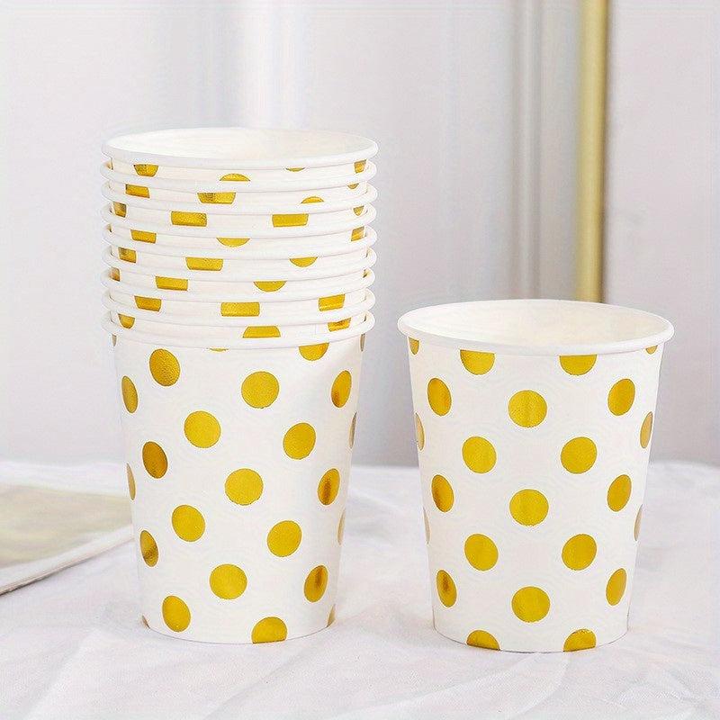 10pcs 9 oz Hot/Cold Disposable Paper Cups Hot Stamping Dot Drink Coffee
