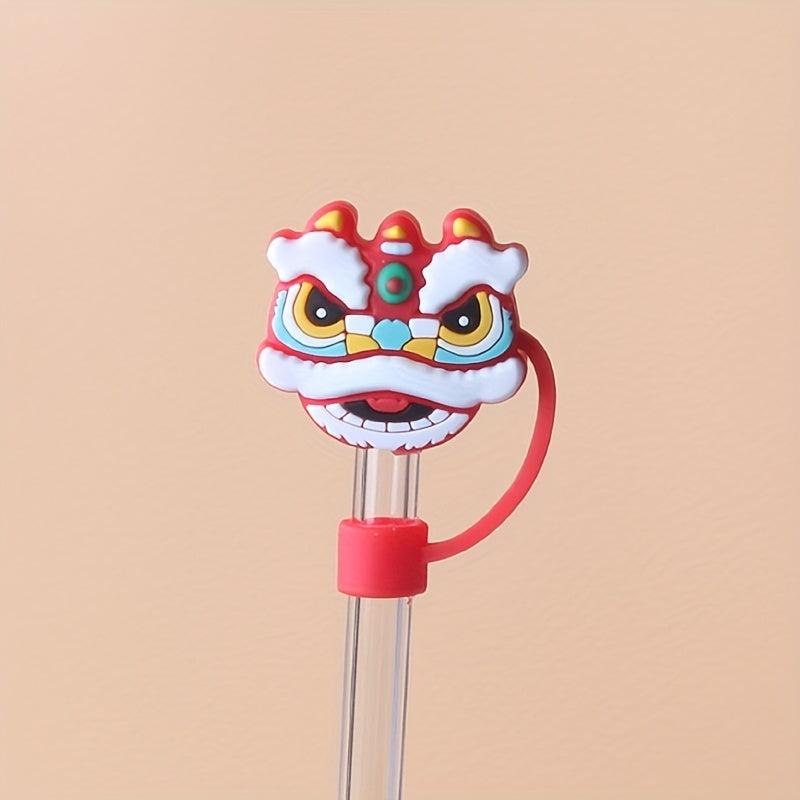 Chinese Lion Dance Silicone Straw Cover