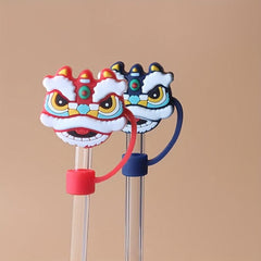 Chinese Lion Dance Silicone Straw Cover