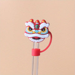 Chinese Lion Dance Silicone Straw Cover