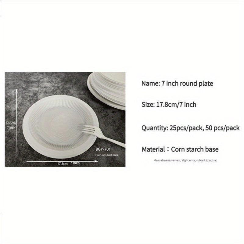 50pcs Biodegradable Cornstarch Disposable Plates for Dinner Parties Durable
