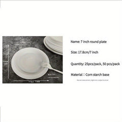 50pcs Biodegradable Cornstarch Disposable Plates for Dinner Parties Durable