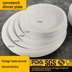 50pcs Biodegradable Cornstarch Disposable Plates for Dinner Parties Durable