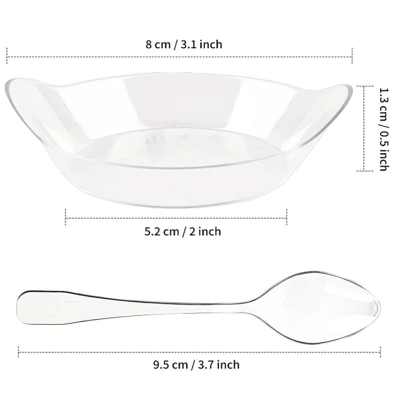 1OZ Mini Dessert Plate With Spoon Transparent Plastic Dessert Plate