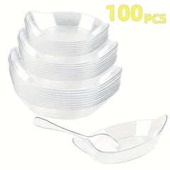 1OZ Mini Dessert Plate With Spoon Transparent Plastic Dessert Plate