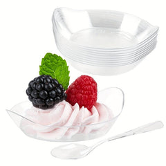 1OZ Mini Dessert Plate With Spoon Transparent Plastic Dessert Plate