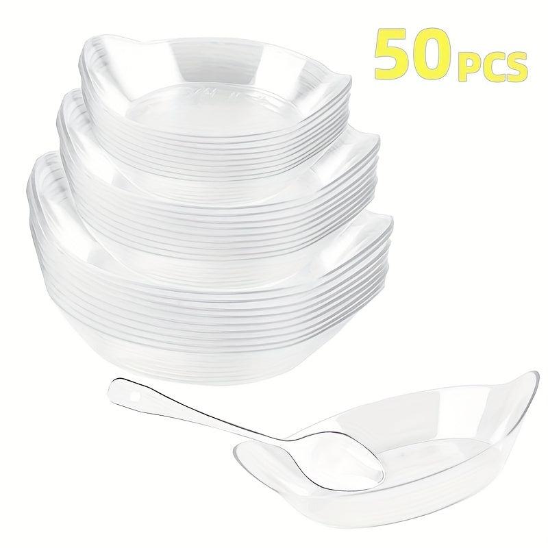 1OZ Mini Dessert Plate With Spoon Transparent Plastic Dessert Plate