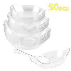 1OZ Mini Dessert Plate With Spoon Transparent Plastic Dessert Plate