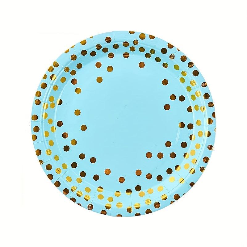 60pcs Pink Golden Dot Disposable Paper Plate Party Tableware Set