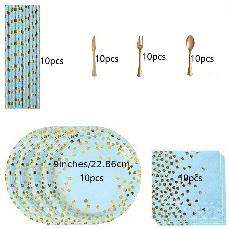 60pcs Pink Golden Dot Disposable Paper Plate Party Tableware Set