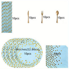 60pcs Pink Golden Dot Disposable Paper Plate Party Tableware Set