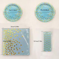 60pcs Pink Golden Dot Disposable Paper Plate Party Tableware Set