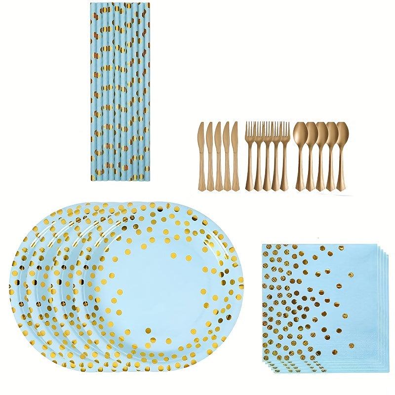 60pcs Pink Golden Dot Disposable Paper Plate Party Tableware Set
