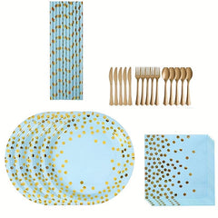 60pcs Pink Golden Dot Disposable Paper Plate Party Tableware Set