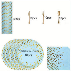 60pcs Pink Golden Dot Disposable Paper Plate Party Tableware Set