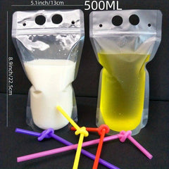 25pcs 500ml Clear Reusable Juice Bags Disposable Zipper Bags for Smoothies
