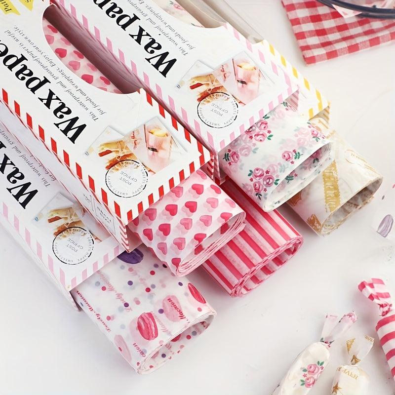 50pcs Food Wrapping Wax Paper Printed Snack Pad Baking Paper