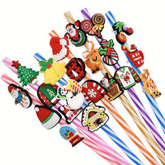Christmas Straw Toppers Charms 50pcs 100pcs Marry Christmas Decoration