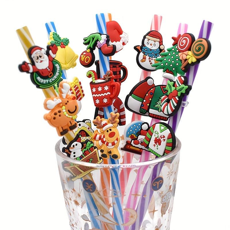 Christmas Straw Toppers Charms 50pcs 100pcs Marry Christmas Decoration