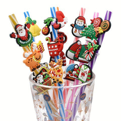 Christmas Straw Toppers Charms 50pcs 100pcs Marry Christmas Decoration