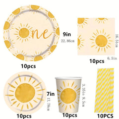 Boho Sun 1st Birthday Party Tableware Set