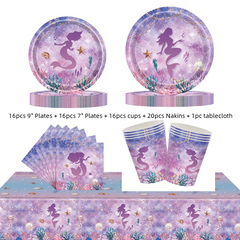 69Pcs Mermaid Disposable Tableware for Girls Birthday Party Decoration