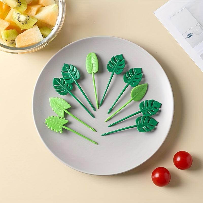 10pcs Leaf Shape Fruit Picks Toothpicks Lunch Box Bento Accessories