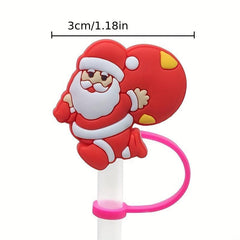 Christmas Cartoon Silicone Straw Cap for Dust Proof Lids