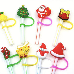 Christmas Cartoon Silicone Straw Cap for Dust Proof Lids