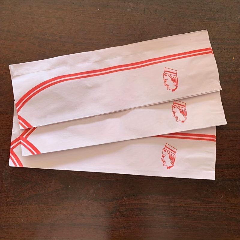 10 Pcs Disposable Chef Hats Red Edged Short Paper Boat Hats