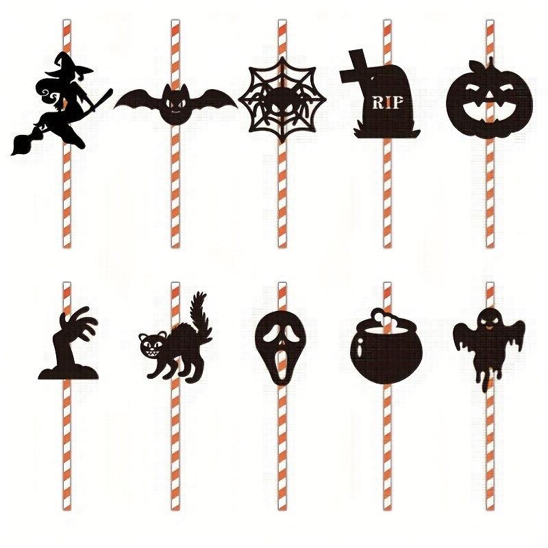 10pcs Halloween Cake Decoration Spider Bat Cup Cake Straw Plug