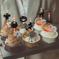 10pcs Halloween Cake Decoration Spider Bat Cup Cake Straw Plug