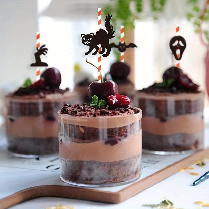 10pcs Halloween Cake Decoration Spider Bat Cup Cake Straw Plug