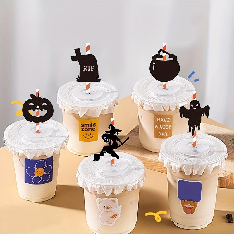 10pcs Halloween Cake Decoration Spider Bat Cup Cake Straw Plug