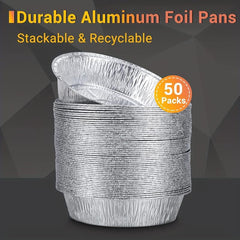 50pcs Deep Round Aluminum Foil Pan for Baking Storing and Reheating