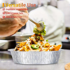 50pcs Deep Round Aluminum Foil Pan for Baking Storing and Reheating