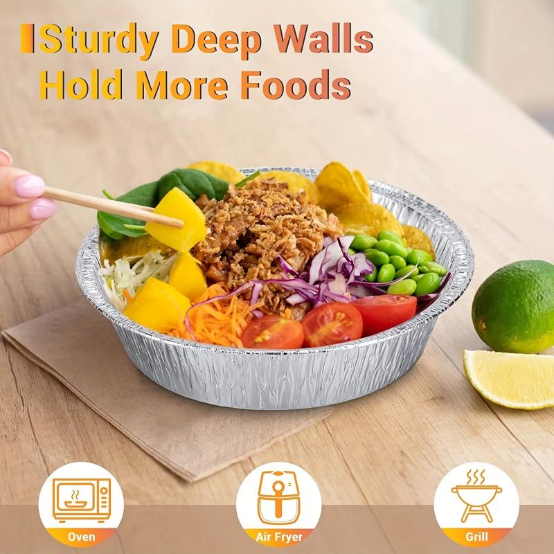 50pcs Deep Round Aluminum Foil Pan for Baking Storing and Reheating