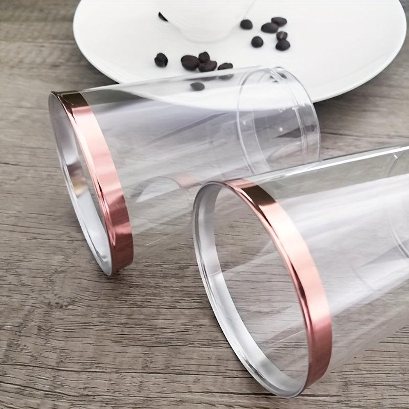 10pcs 9oz Disposable Cups With Rose Golden Rimmed Clear Plastic Cups