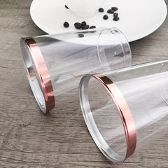 10pcs 9oz Disposable Cups With Rose Golden Rimmed Clear Plastic Cups