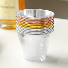 10pcs 9oz Disposable Cups With Rose Golden Rimmed Clear Plastic Cups