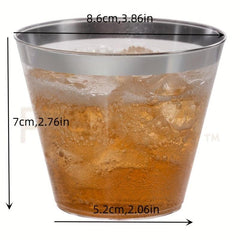10pcs 9oz Disposable Cups With Rose Golden Rimmed Clear Plastic Cups