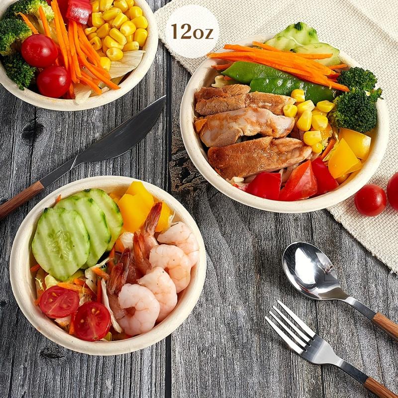 50pcs 12oz Compostable Paper Bowls - Eco Friendly Biodegradable Bowls