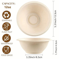 50pcs 12oz Compostable Paper Bowls - Eco Friendly Biodegradable Bowls