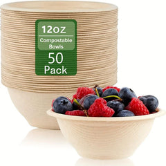 50pcs 12oz Compostable Paper Bowls - Eco Friendly Biodegradable Bowls