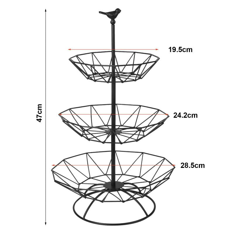 3 Tier Fruit Basket Metal Fruit Rack Storage Decorative Kitchen Organiser