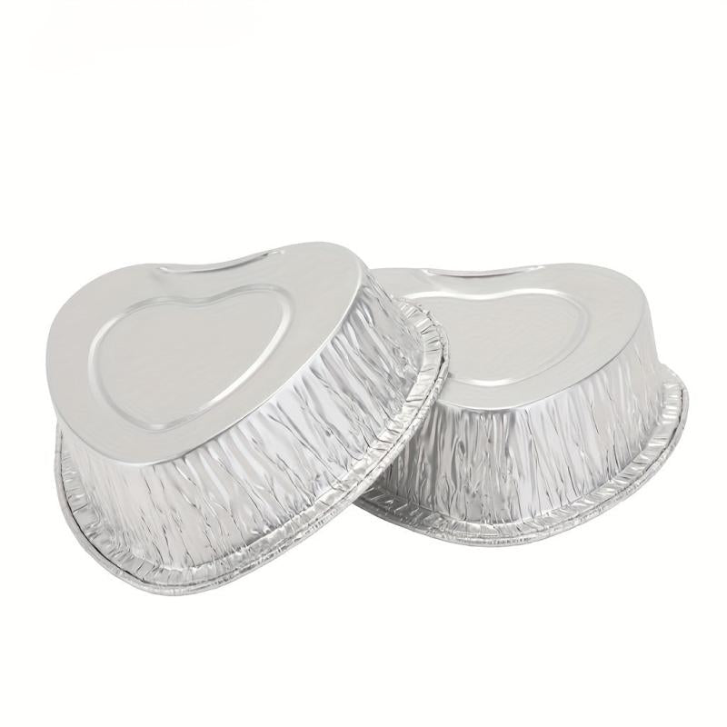 50 pcs 100ml Heart Shaped Aluminum Foil Cups for Baking Egg Tarts and Desserts