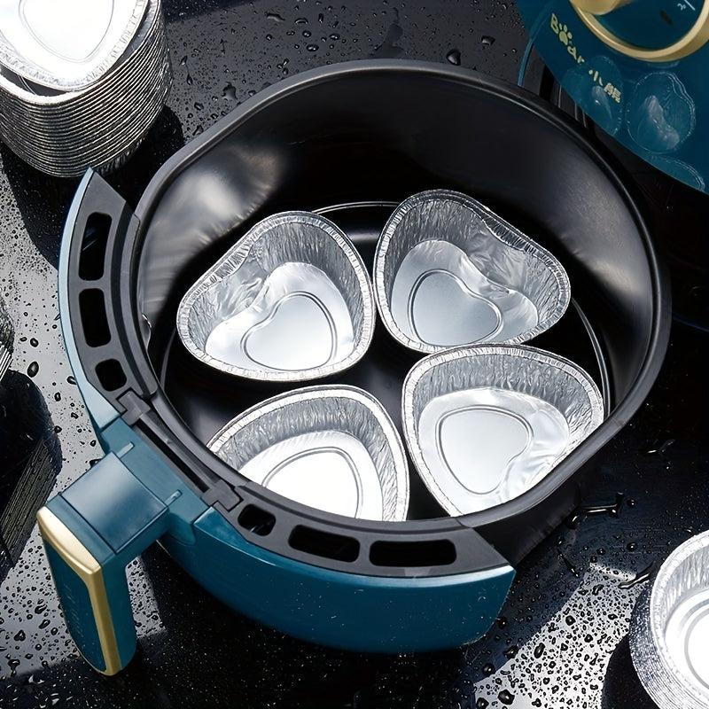 50 pcs 100ml Heart Shaped Aluminum Foil Cups for Baking Egg Tarts and Desserts