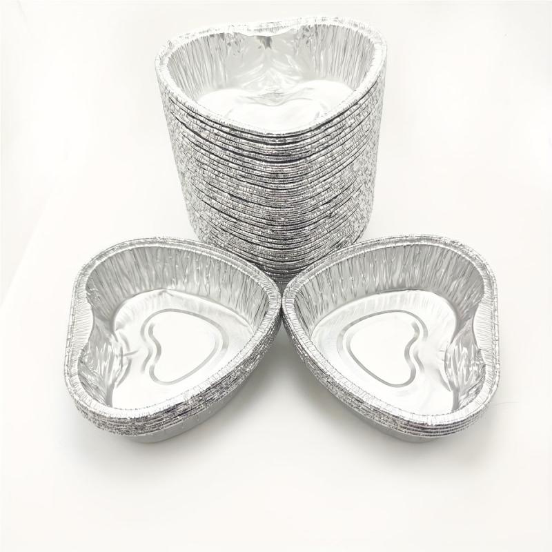 50 pcs 100ml Heart Shaped Aluminum Foil Cups for Baking Egg Tarts and Desserts