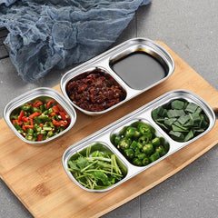 1pc Stainless Steel Divided Sauce Dish for Ketchup Soy BBQ Sushi