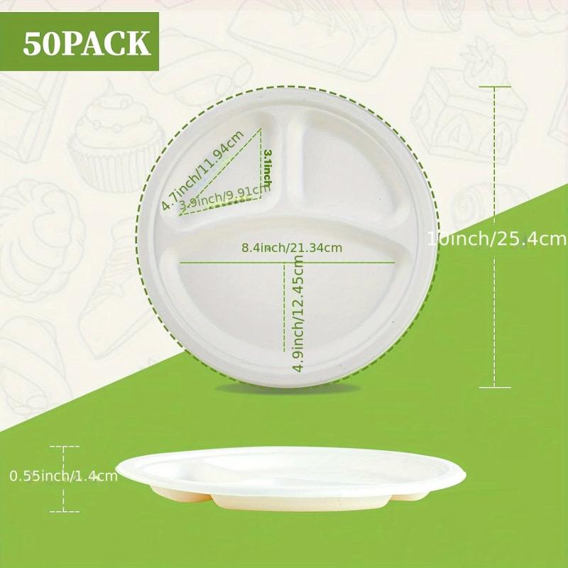 50pcs 25.4cm Biodegradable Paper Tray 3 Compartments Eco-Friendly Sug